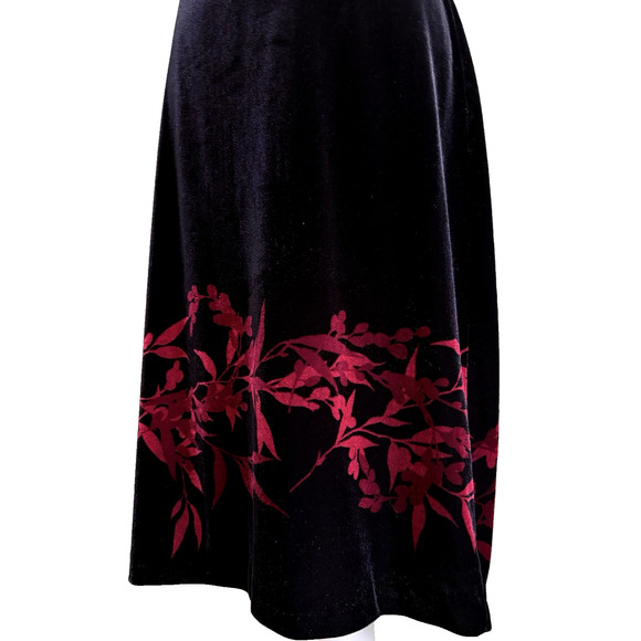 LOFT Floral Velvet Midi Skirt Black Red Holiday Whimsigoth Dark Romantic Fairy M - Picture 7 of 11